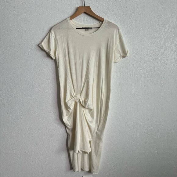 AllSaints T-Rivi Ida Crewneck Short Sleeve Asymmetric Midi T-Shirt Dress Cream S - Picture 2 of 10